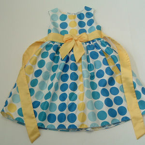 blue  yellow polka dot bow tie back party dress